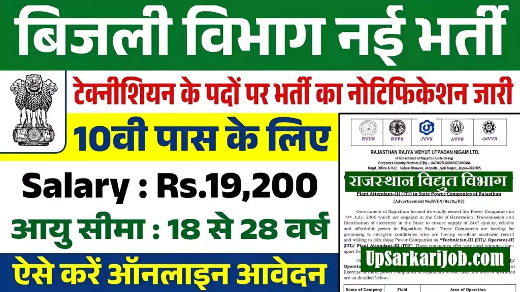 Rajasthan Vidyut Vibhag Vacancy