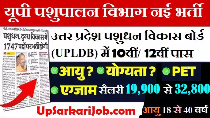 UP Pashupalan Vibhag Bharti UPLDB MAITRI Recruitment